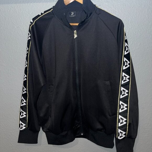 BEAST MODE Marshawn Lynch Men's Black Full Zip Track Jacket Logo Banner Sleeves - Picture 1 of 8